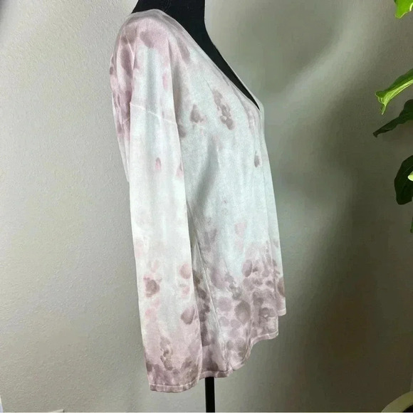 J. Jill V-Neck Deep Mauve Pale Pink Paint Splatter Long Sleeve Sweater Small - Picture 7 of 13